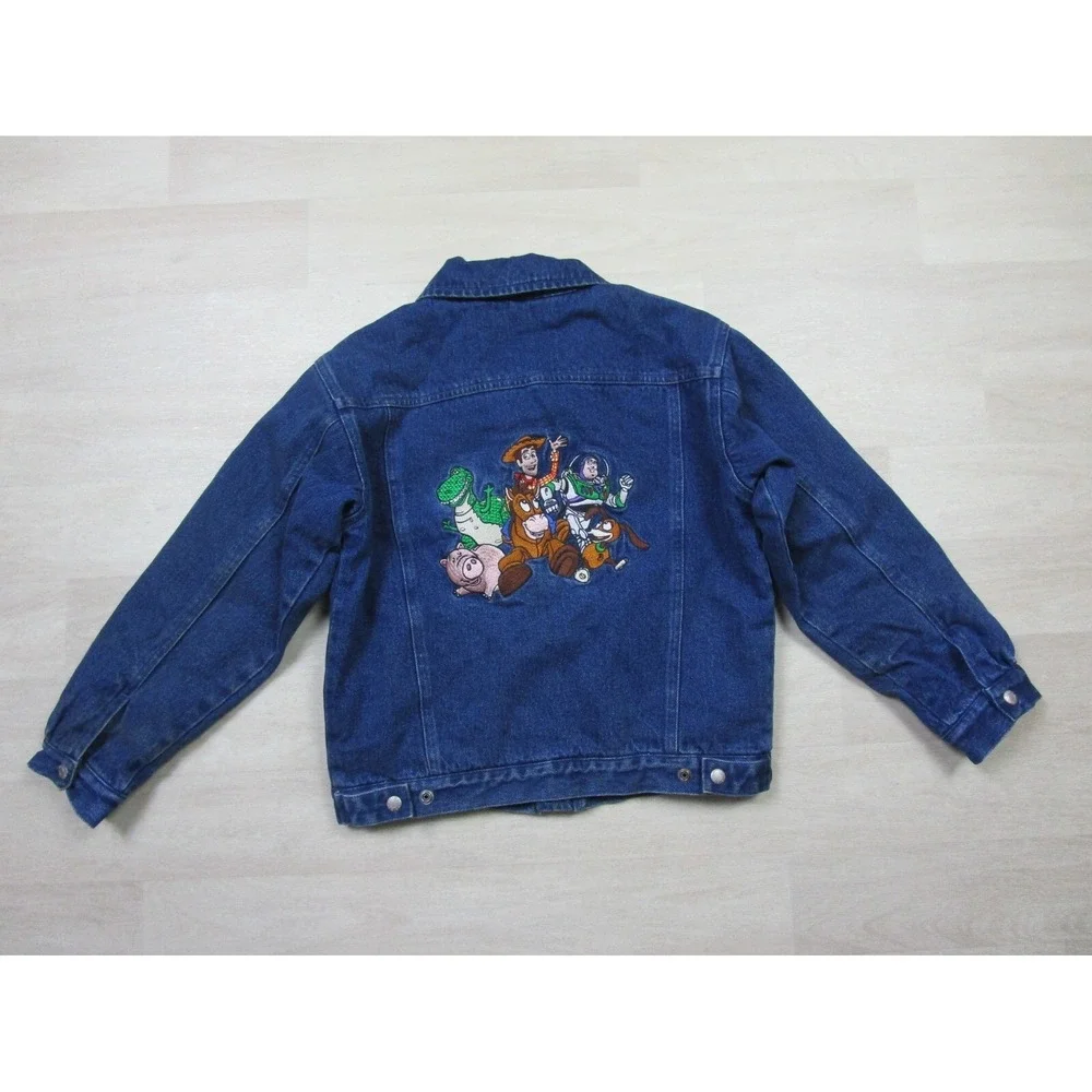 Vintage Disney Store Toy Story Jean Jacket Kids (L) Embroidered Movie w/Pinback